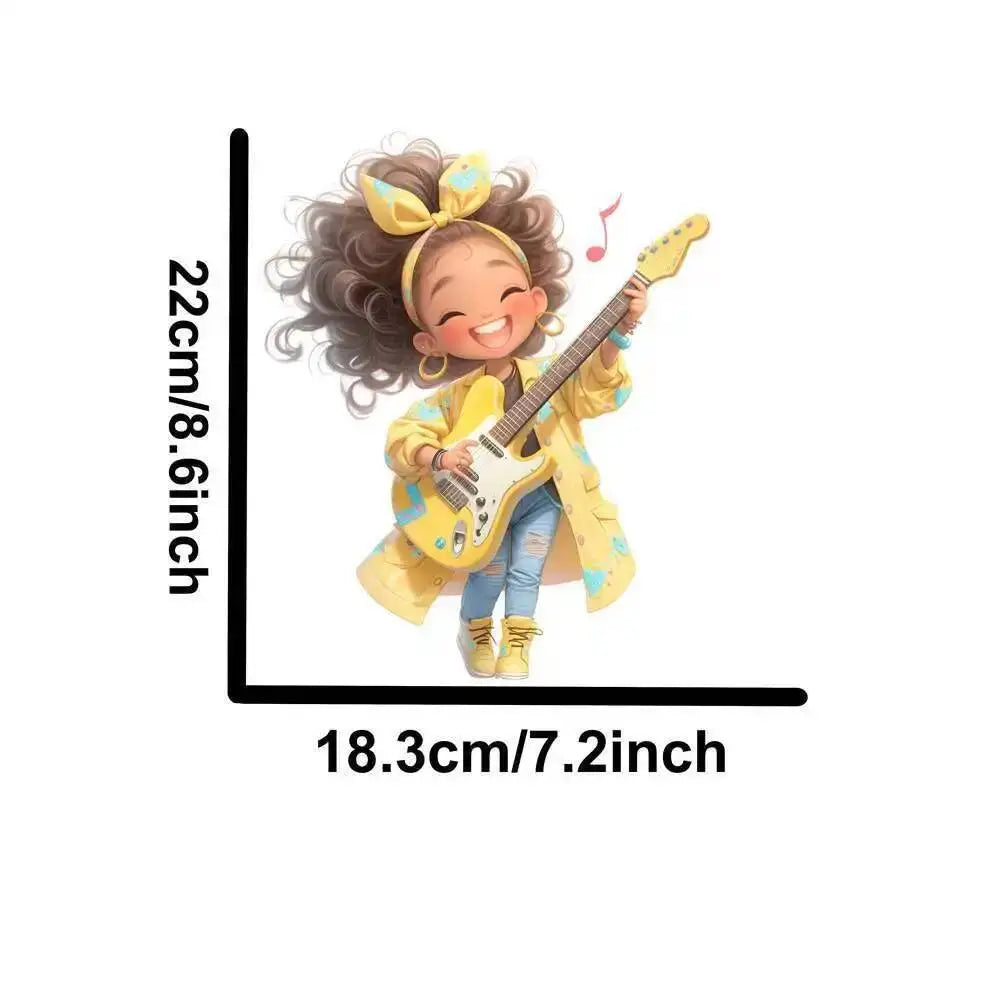 Yellow Guitar Music Girl Heat Transfer Patches For Clothing DIY A-Level Washable T-shirts Iron-on Thermal Stickers