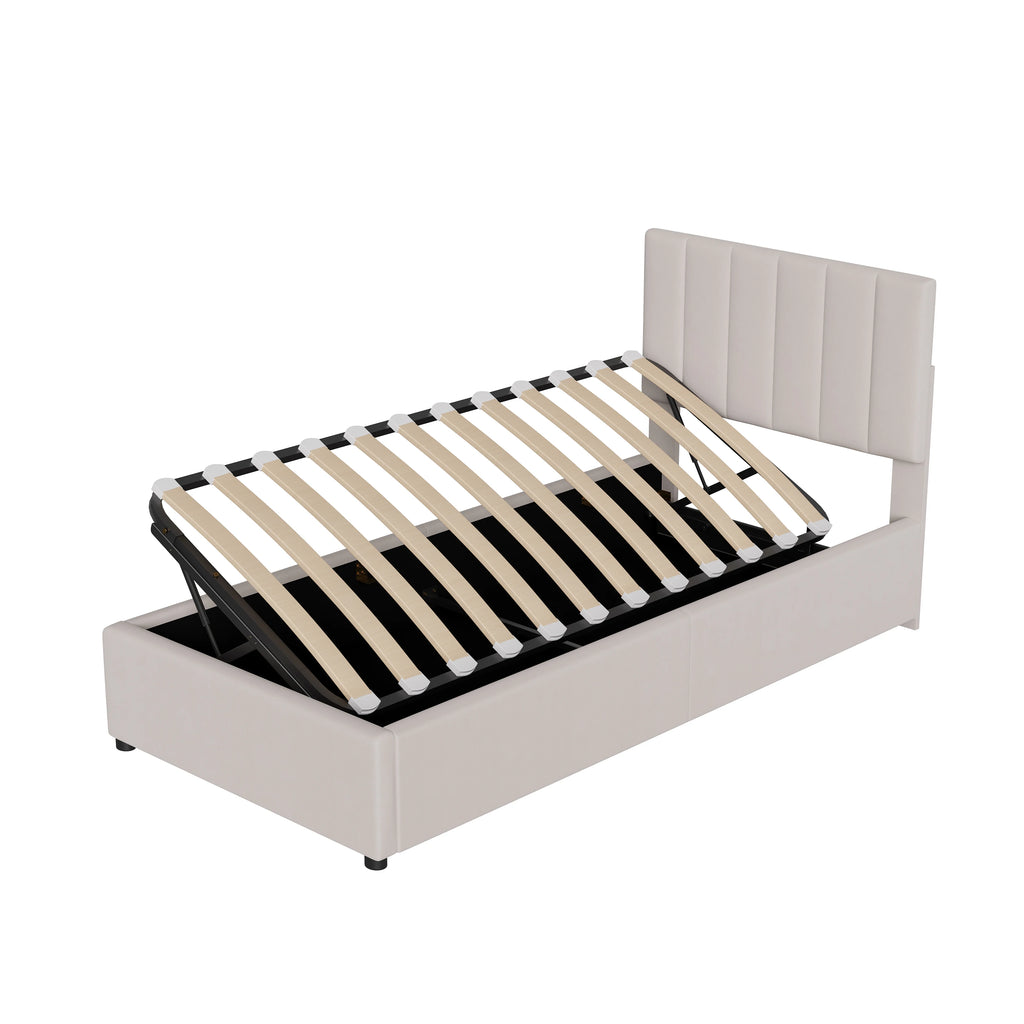 Rosahqnda children's bed 90x200 cm, upholstered bed, for boys and girls, single bed, hydraulic storage bed, linen,No Mattress