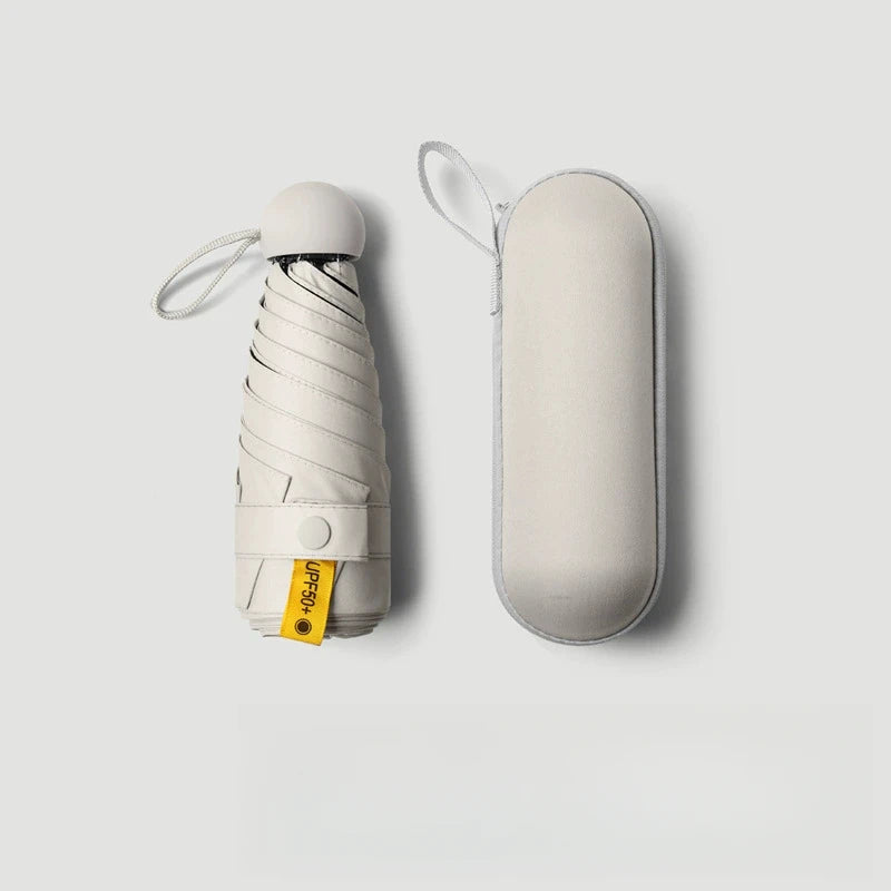 Small sun umbrella with protective cover, compact and ultra portable folding umbrella, with 6 reinforced ribs