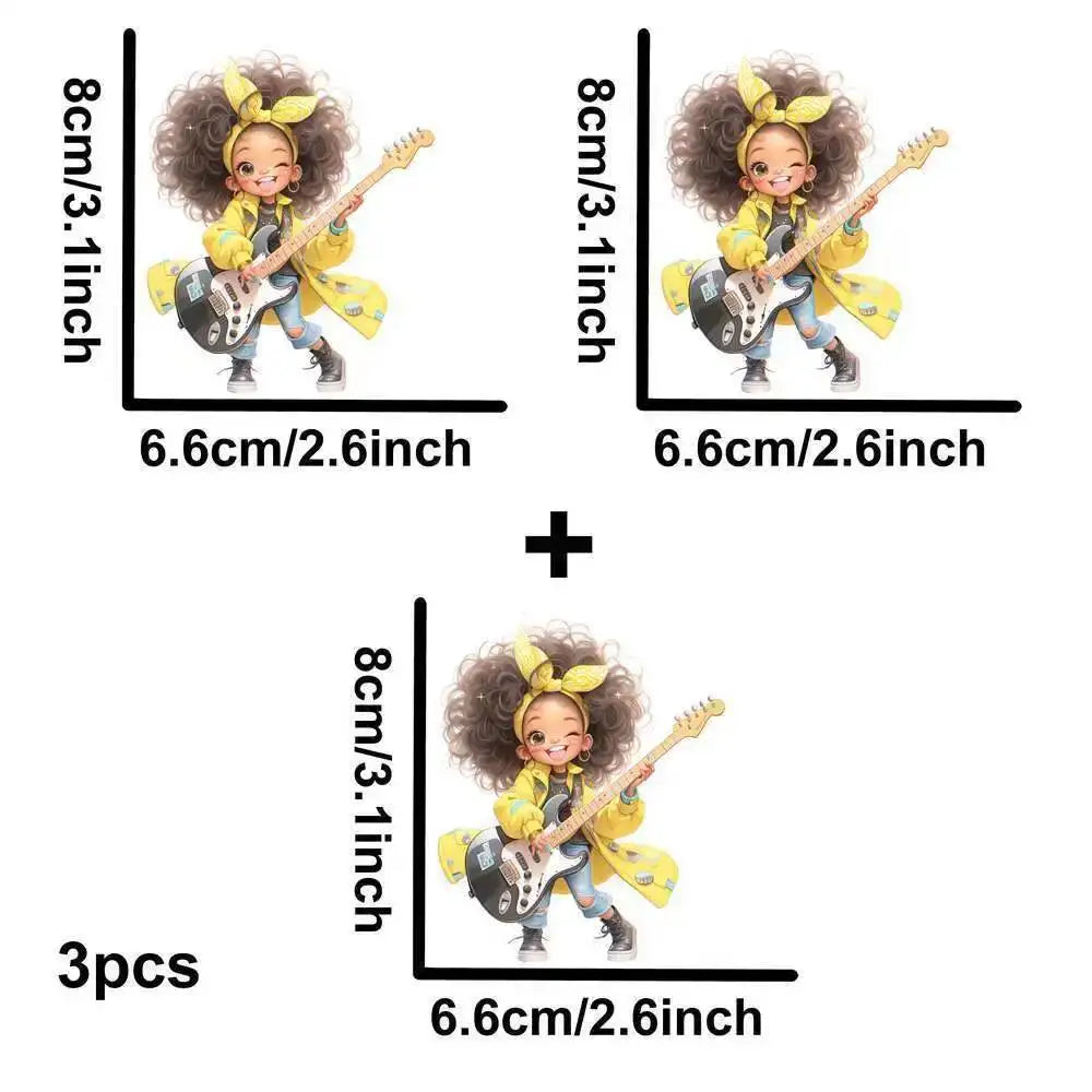 Yellow Guitar Music Girl Heat Transfer Patches For Clothing DIY A-Level Washable T-shirts Iron-on Thermal Stickers