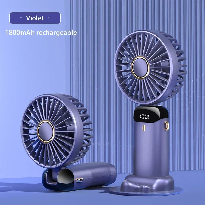 Handheld Mini Fan Foldable Portable Neck Hanging Fans 5 Speed USB Rechargeable Fan with Phone Stand and Display Screen 1800mAh