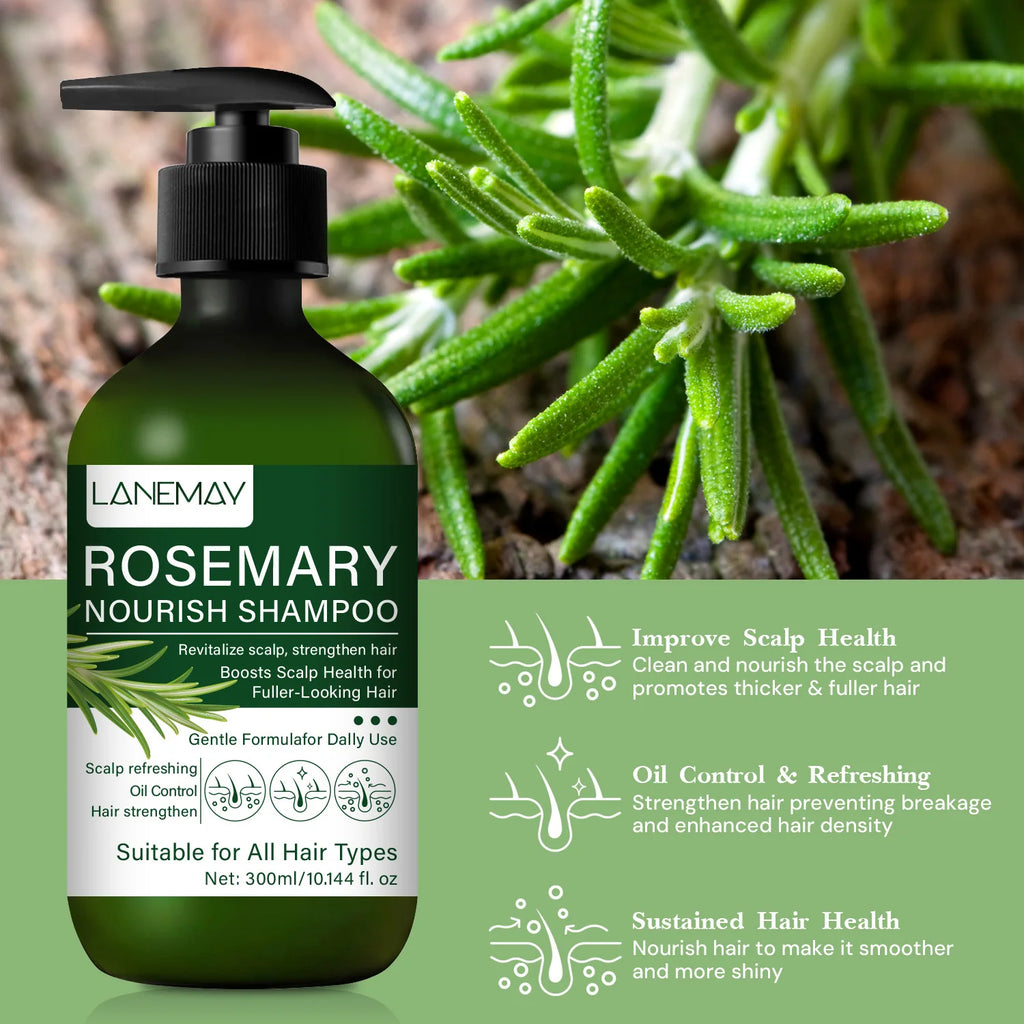 Rosemary  Nourish Shampoo - Enhances volume and thickness, controls oil, nourishes and repairs hair, suitable for all hair types