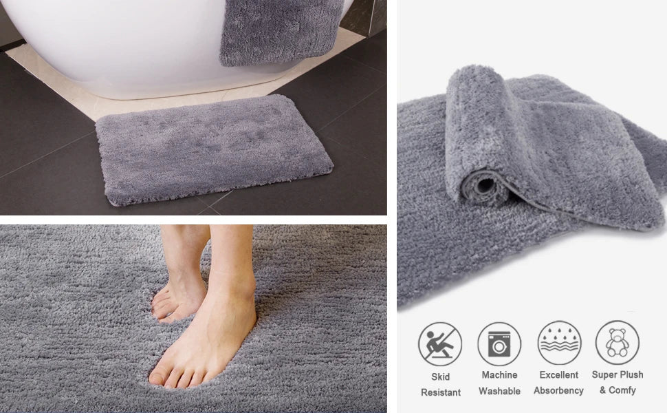 Soft Microfiber Shaggy Bath Rug, Non Slip Bath Mat, Thick Plush Rugs for Shower, Water Absorbent, Machine Washable, Bathroom