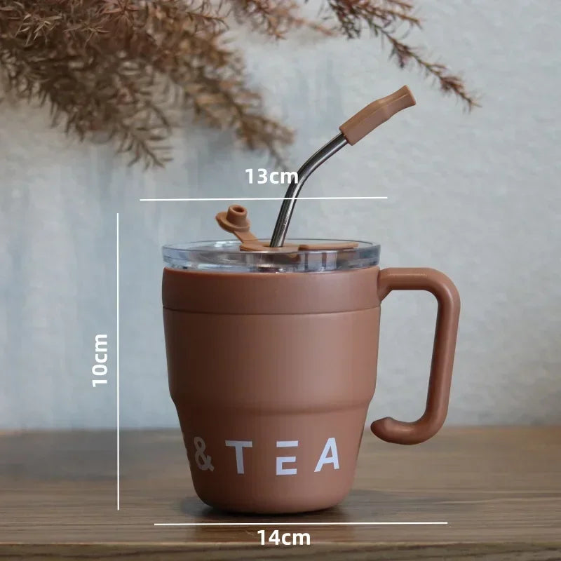 Coffee Cup Stainless Steel Insulated Cups Portable Cold Hot Drinks Water Cup Milk Mug with Straw Household Office Drinkware