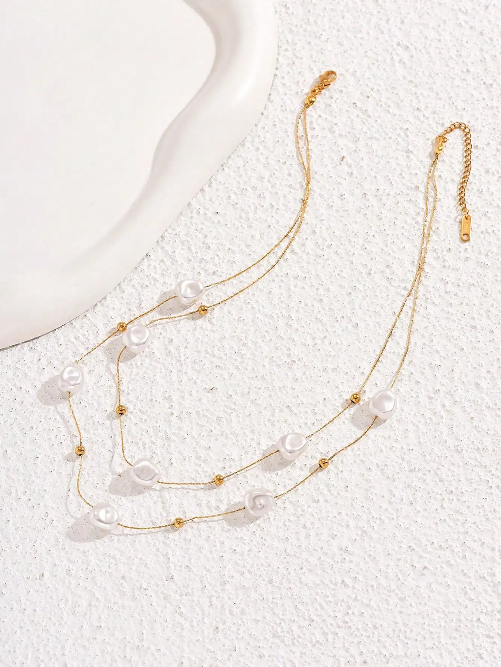 Stainless Steel Double Layer Pearl Necklace For Women Daily Wear Gift