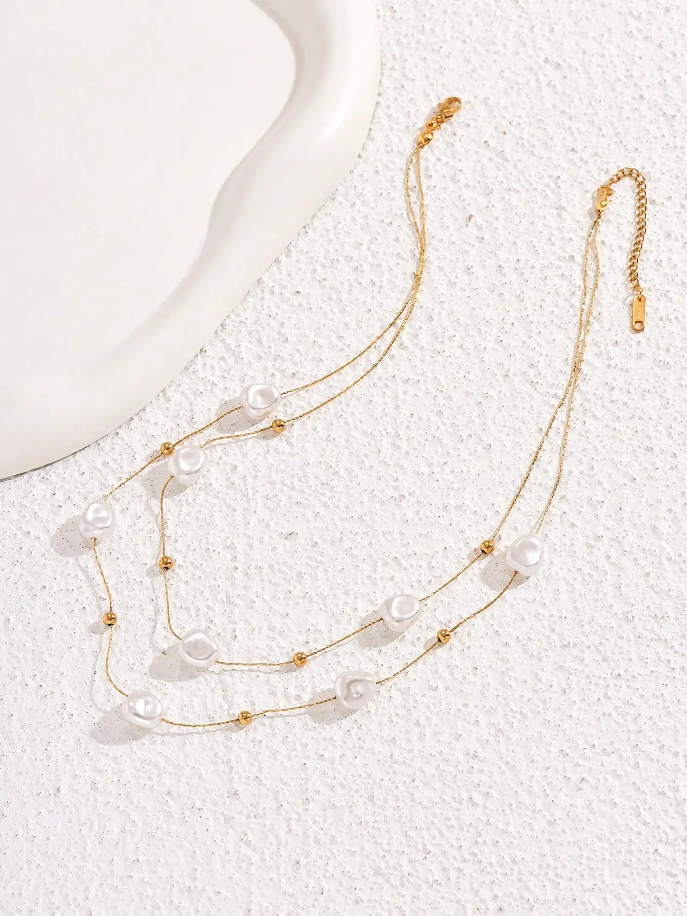 Stainless Steel Double Layer Pearl Necklace For Women Daily Wear Gift