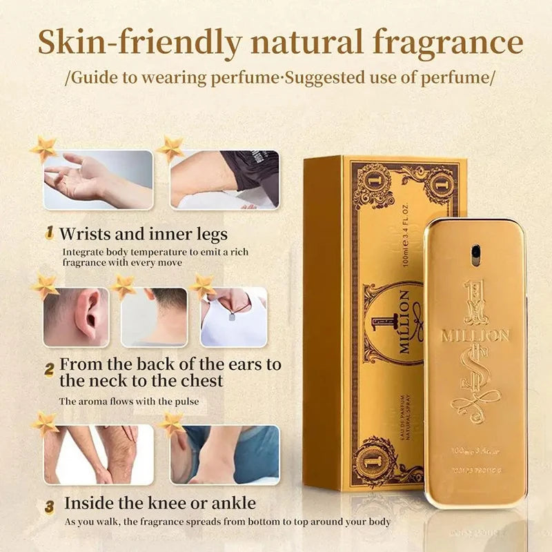 100ml Golden Perfume Million Gold Brick Men's Long-Lasting Woody Perfume Charming Enticing Natural Men's Perfume Pray Fragrance