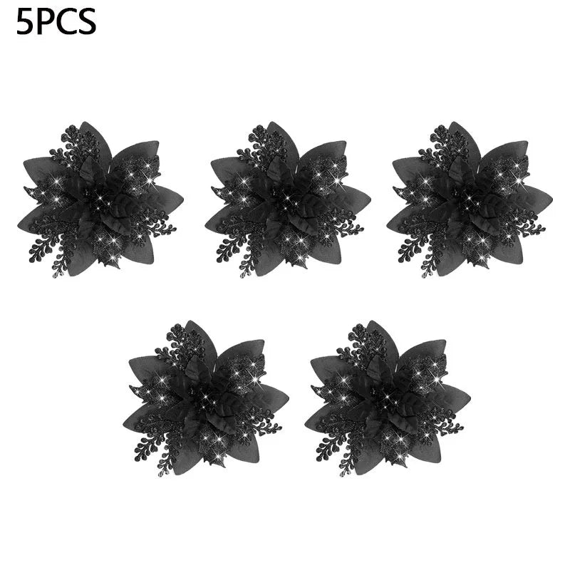 Glitter Artifical Christmas Flowers Mreey Christmas Tree Decoration Happy New Year Ornaments Xmas Fake Flowers Natal
