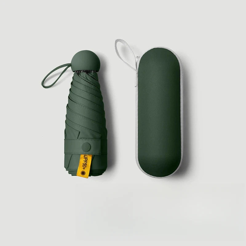 Small sun umbrella with protective cover, compact and ultra portable folding umbrella, with 6 reinforced ribs