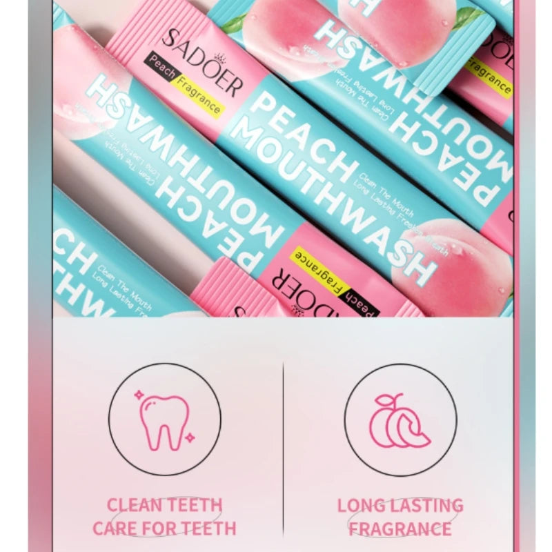 10ml*20 Pieces of Sadoer Peach Mouthwash Are Rich in Peach Extract, Menthol, and Have a Sweet Peach Scent, with a Unique and Pleasant Taste, Fresh Breath, No Dead Ends, Improve the Oral Environment, and Help You Easily Say Go