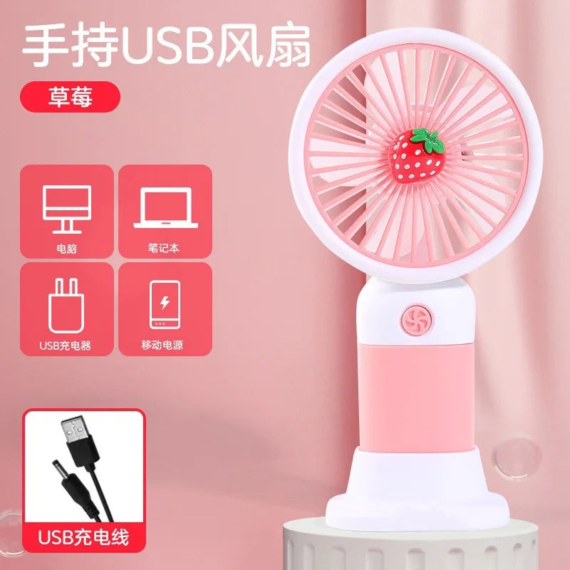 Portable Handheld USB Mini Fan with Stand Cartoon Design Rechargeable Student Fan