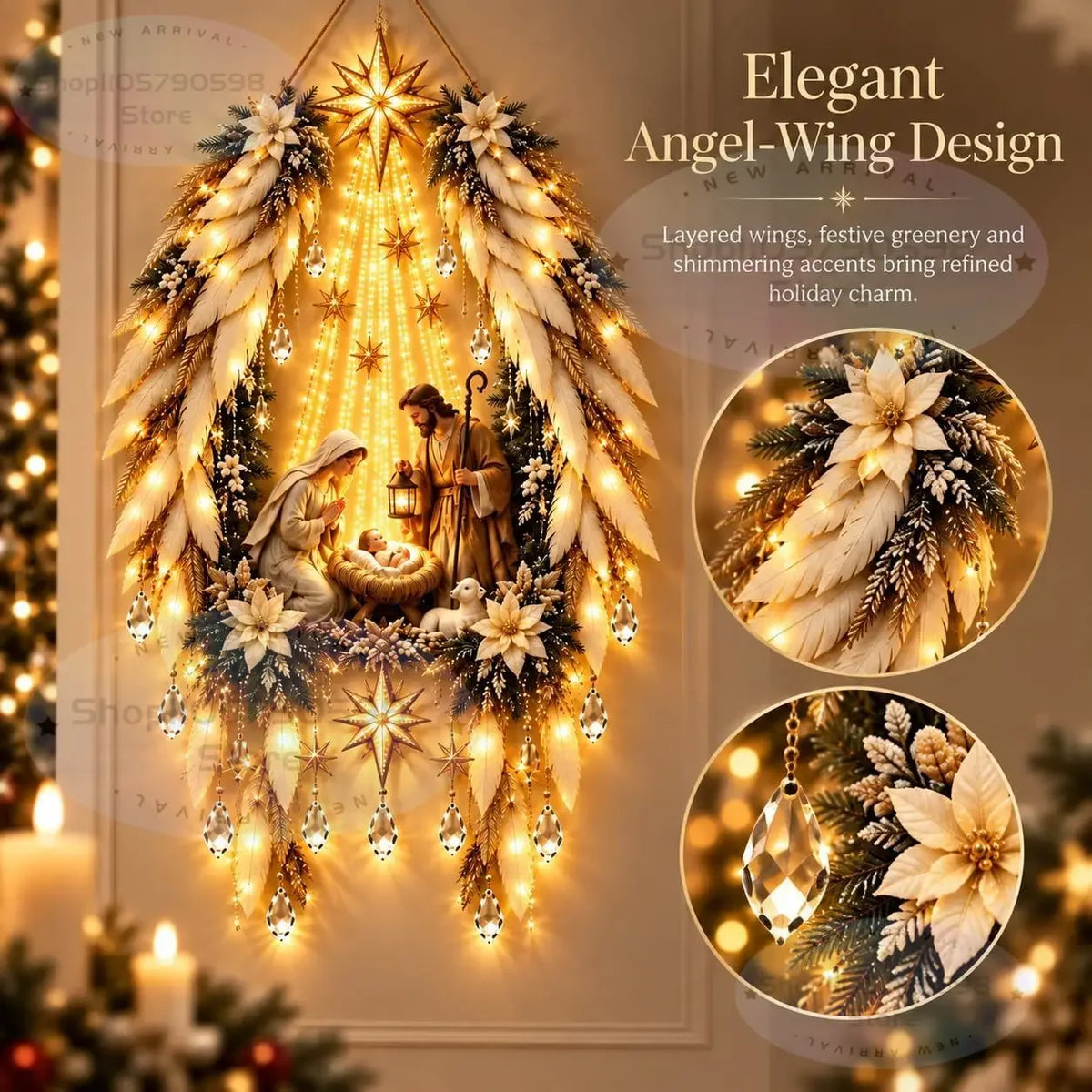Heavenly Angel Wings Nativity Light – Lighted Nativity Wall Decor,Faith Inspired Holiday Decoration for Christmas Home Decor
