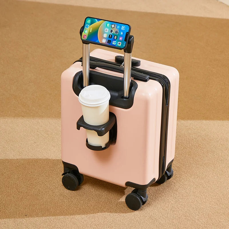 Air Travel Suitcases on Wheels With Cup Holder Carry-on Suitcase for Flight Traveling Box Luggage Trolley Small Valise De Voyage