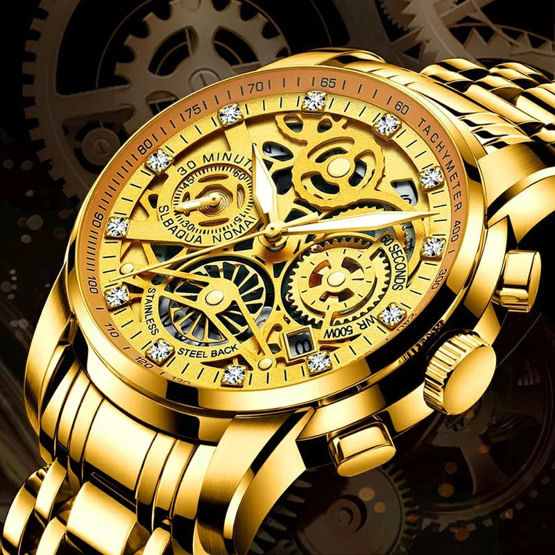 Ruizhiyuan best-selling gold watch - men's luxury waterproof watch, large gold-plated watch