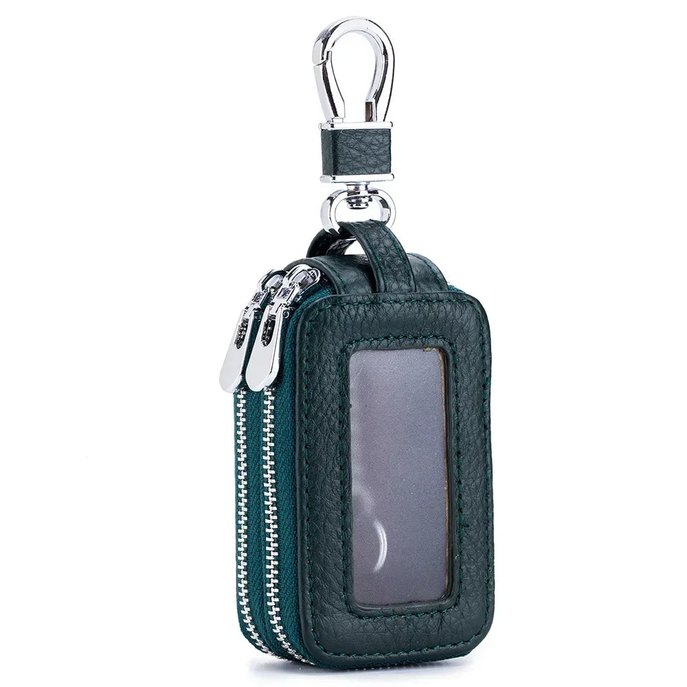 Car Key Holder Men Genuine Leather Practical Housekeeper Multifunctional Double Zipper Square Home Key Case Women Keys Wallet