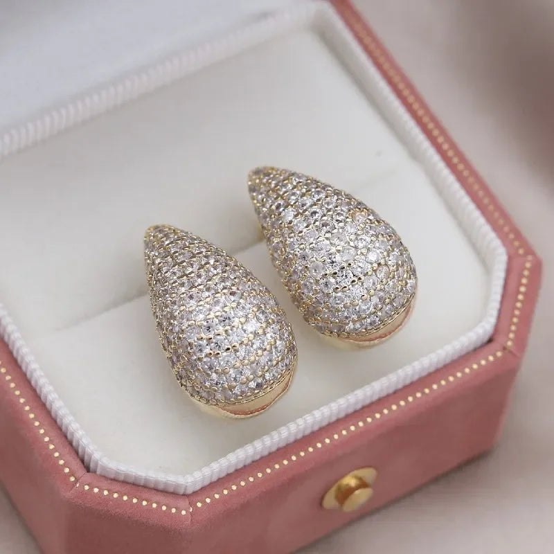 Korean new design fashion jewelry 14K gold plated exquisite close-set zircon round earring simple women's daily work accessories