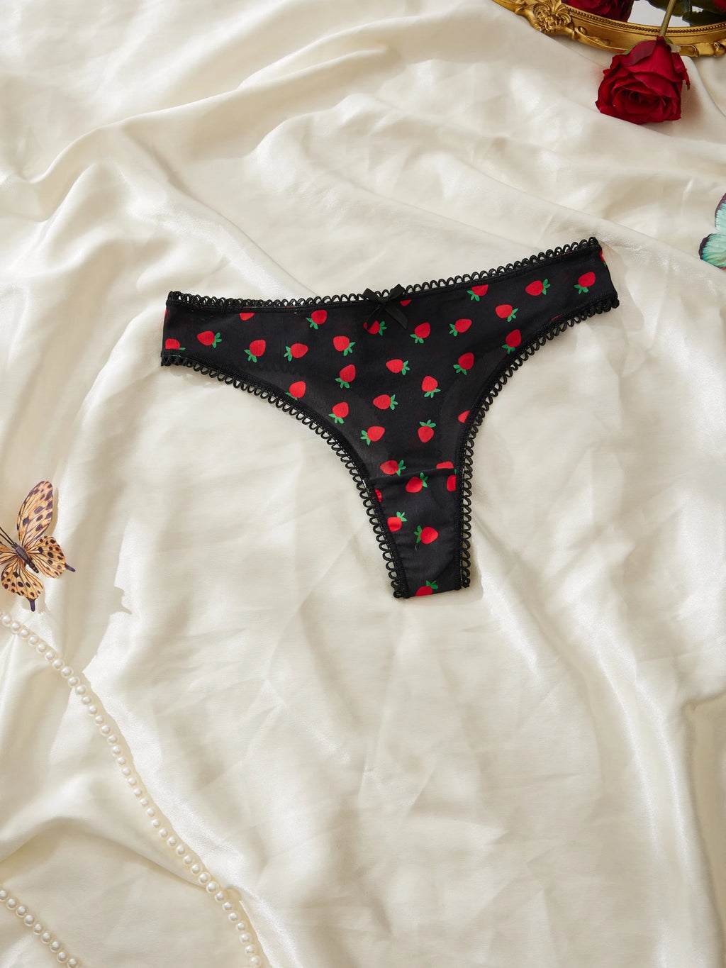 FARDLY 5PCS Valentine's Day Gift Sexy Red Printed Women's Thong Lace Underwear Comfortable Breathable Seamless Panties