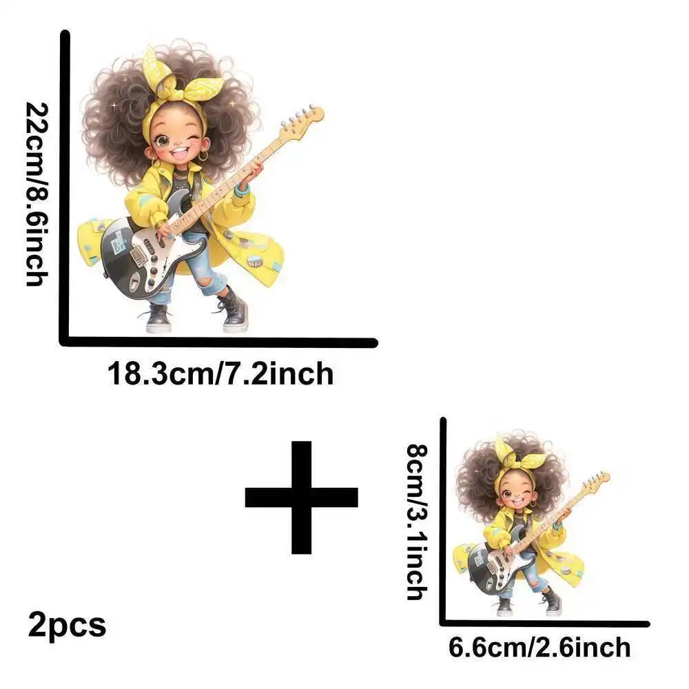 Yellow Guitar Music Girl Heat Transfer Patches For Clothing DIY A-Level Washable T-shirts Iron-on Thermal Stickers