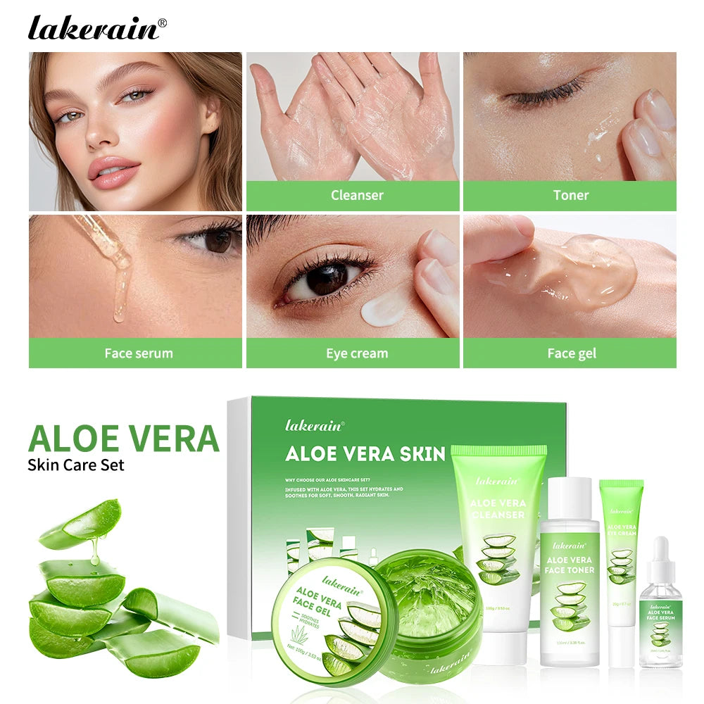 Aloe Vera Skin Care Set Deep Moisturizing Nourishing Face Skin Care Whitening Brightening Smooth Skincare Kit Gift for Woman