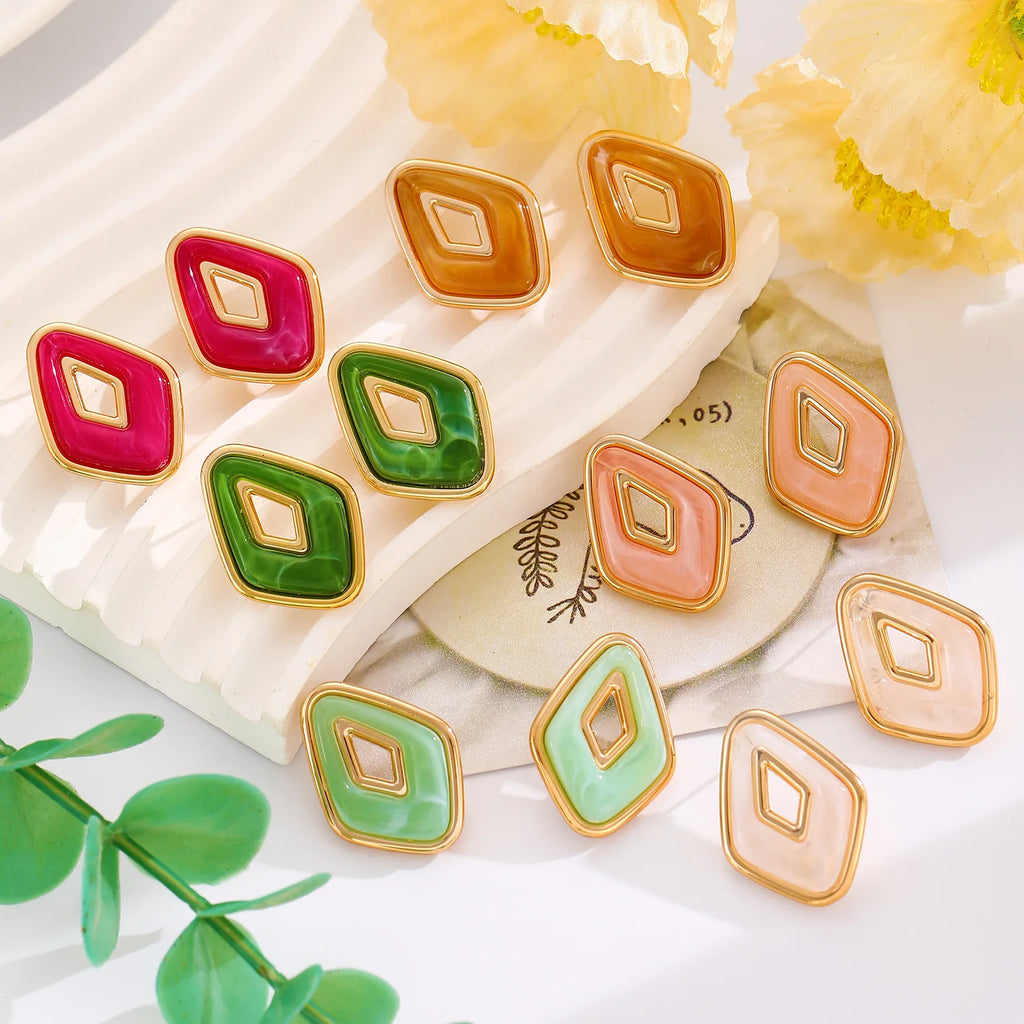 Hollow Geometric Fashion Statement Jewelry Women Summer Colorful Boho Chic Design Trendy Stud Earrings