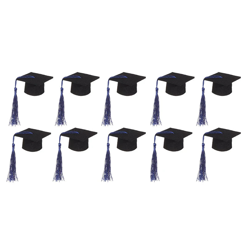 10PCS Mini Graduation Hat Doctoral Cap Costume Top Hat With Tassels DIY Plush Doll Decor Wine Bottle Decoration