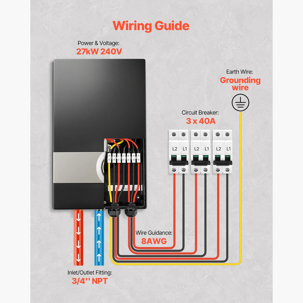 SucceBuy Tankless Electric Water Heater 27/36kW Instant Hot Water Heater Under Sink On Demand for Bathroom Child Security Lock