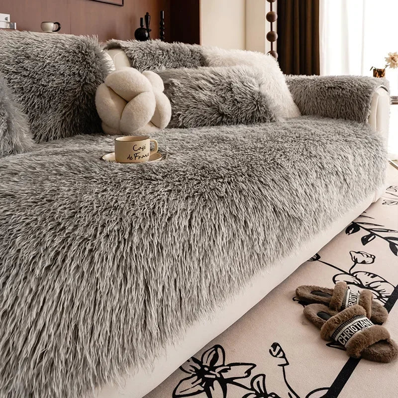 Winter Thicken Long Plush Sofa Cover Lamb Wool Sofa Cushion Non-slip Light Luxury Mat Чехол На Диван Без Боков Housse De Canapé