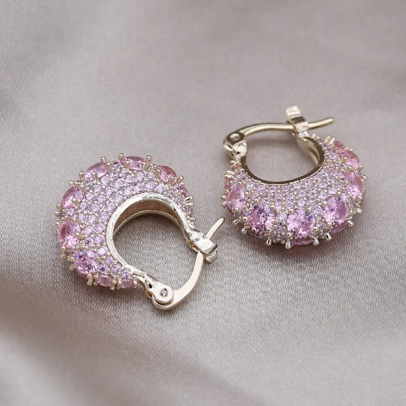 Korean new design fashion jewelry 14K gold plated exquisite close-set zircon round earring simple women's daily work accessories