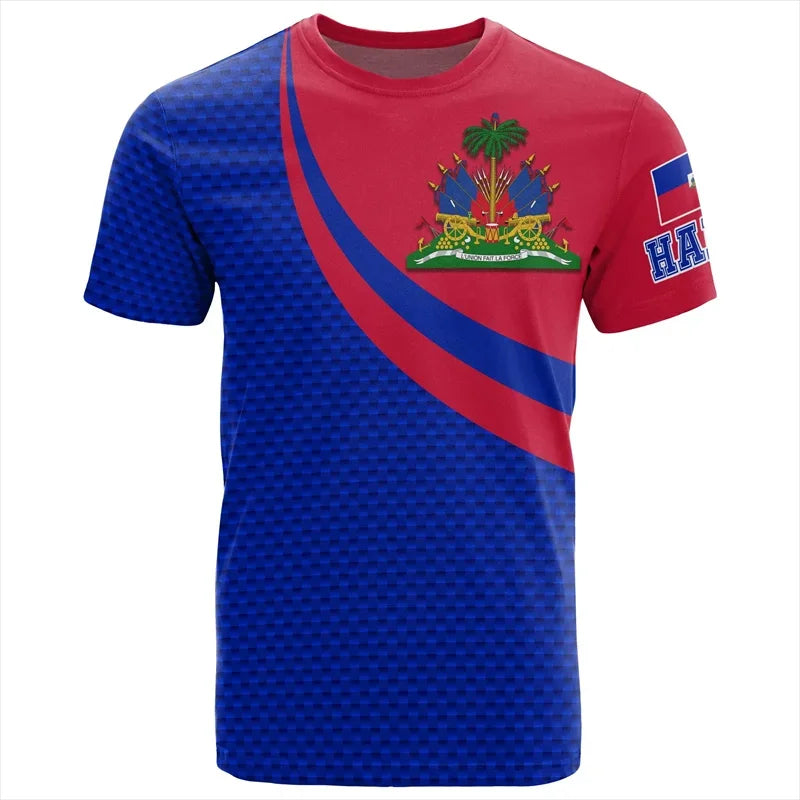 3D Printed Haiti Flag T-Shirt For Men National Emblem Pattern Short Sleeve Tees Casual Sports O-Neck T-Shirts Street Loose Tops