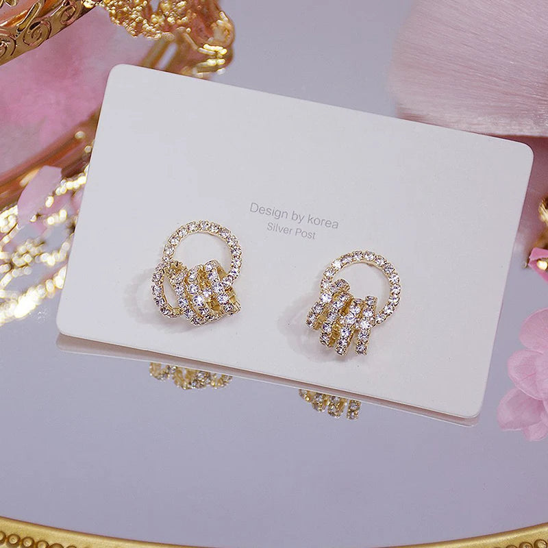 Korean Super Shining Buckle Circle Earrings for Women 14k Real Gold Elegant AAA Zirconia Stud Earring Birthday Gift Brincos