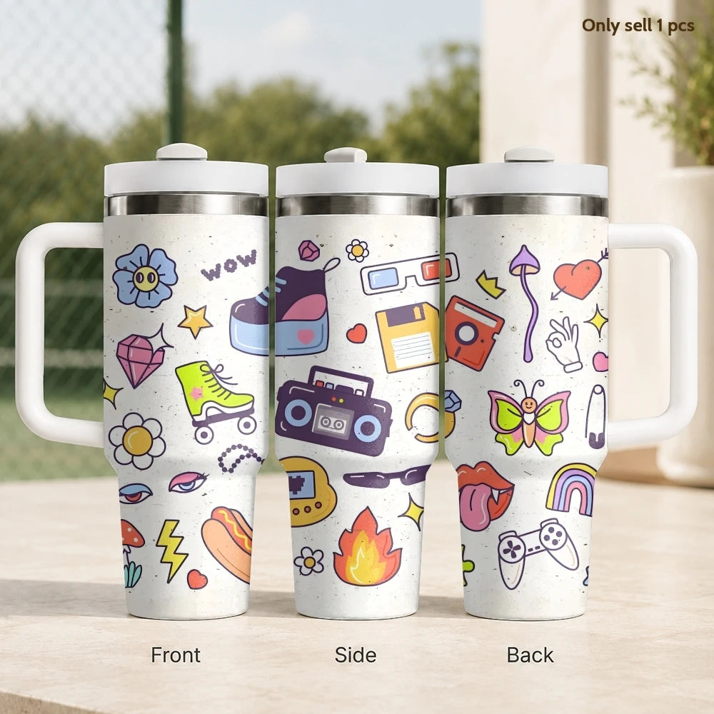 skateboard badges Vacuum Flasks 40oz Stainless Steel Insulated Tumbler with Handle Straw Leakproof Cup Daily Travel Mug