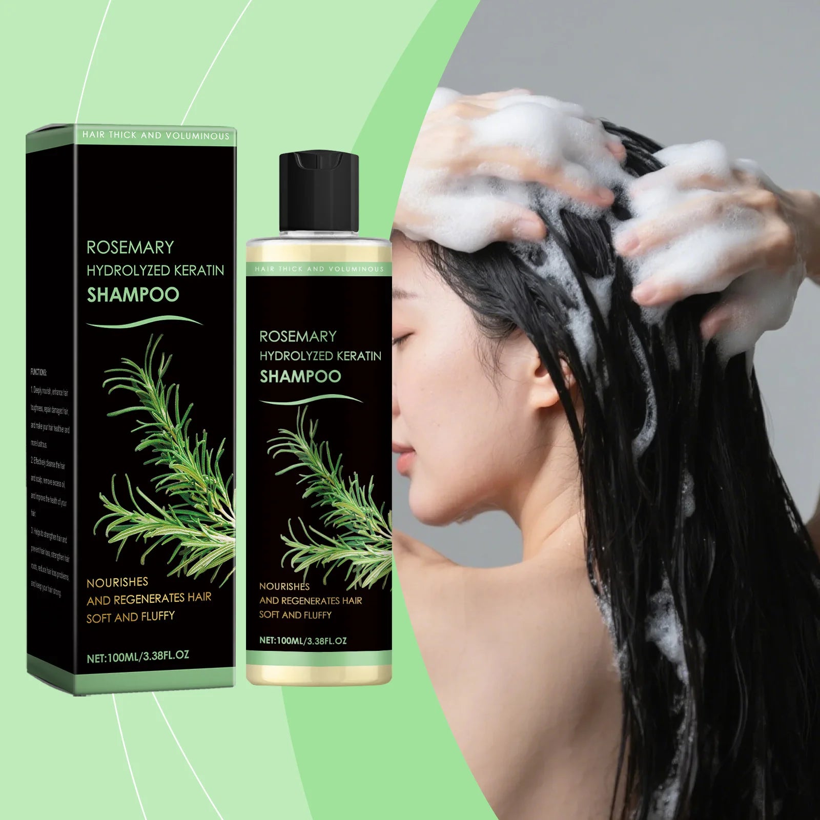 Rosemary Hydrolyzed Keratin Shampoo Soothing Scalp Anti Dandruff Thickening Volumizing Nourishing Regenerating Soft Hair Shampoo