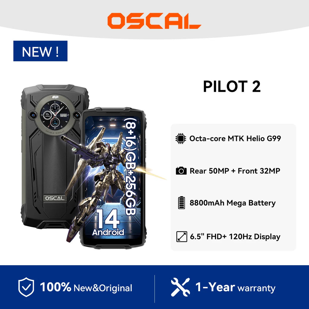 [World Premiere] OSCAL PILOT 2 Rugged Phone, 6.5-inch FHD+ Display, 8800mAh 45W,  Mobile phone Android 14, Dual LED Flashlights