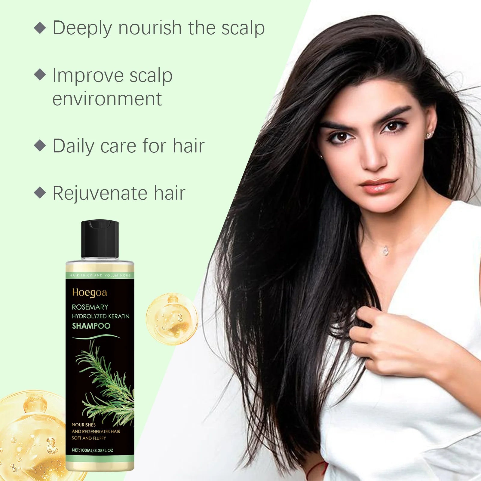Rosemary Hydrolyzed Keratin Shampoo Repair Dry Damaged Frizzy Cleansing Strengthen Moisturizing Scalp Root Hair Regrowth Shampoo