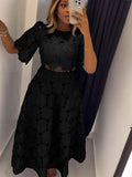 Skirt and Top Two Piece Set Women Sweet Style Appliques Hollow Out Ladies A Line Summer Dress Set Wholesale Dropshipping