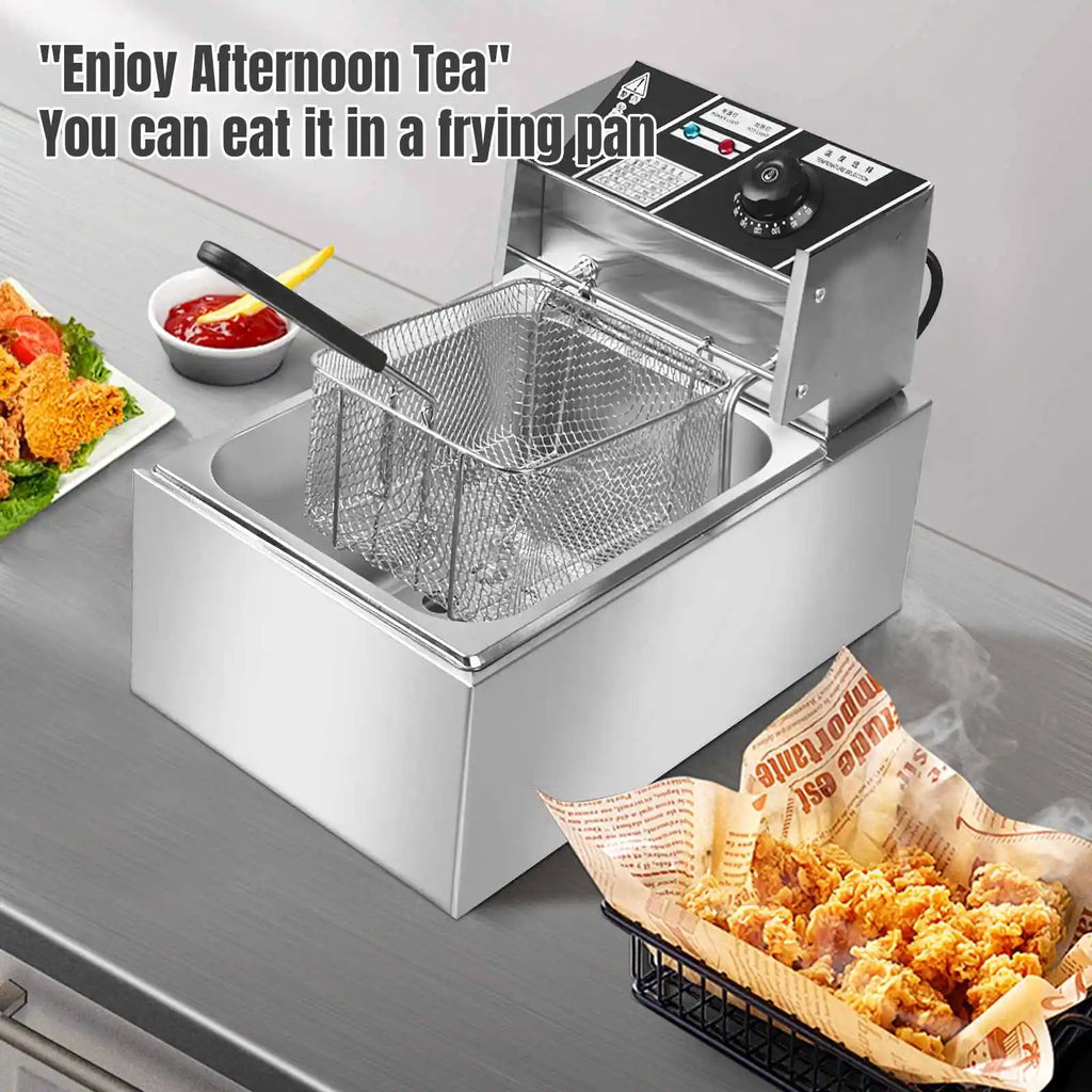 6L Electric Deep Fryer 2500W Stainless Steel Commercial Electric Fryer Household Chips Frying Pan French Fries Making Machine
