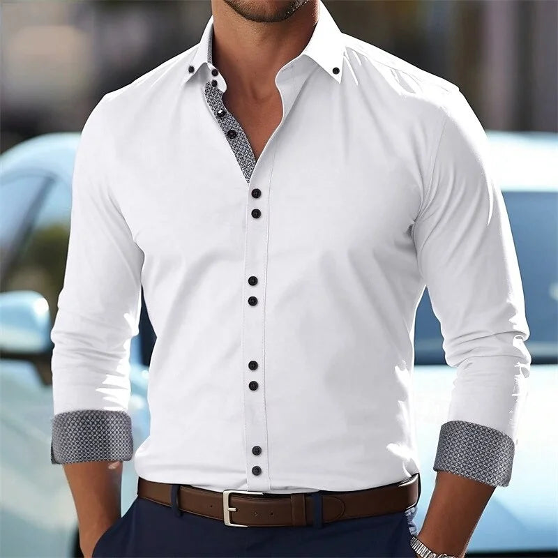 2026 New Men's Button Business Casual Shirt Long Sleeve Collar Shirt - Fashionable and Elegant Casual Top Shirt
