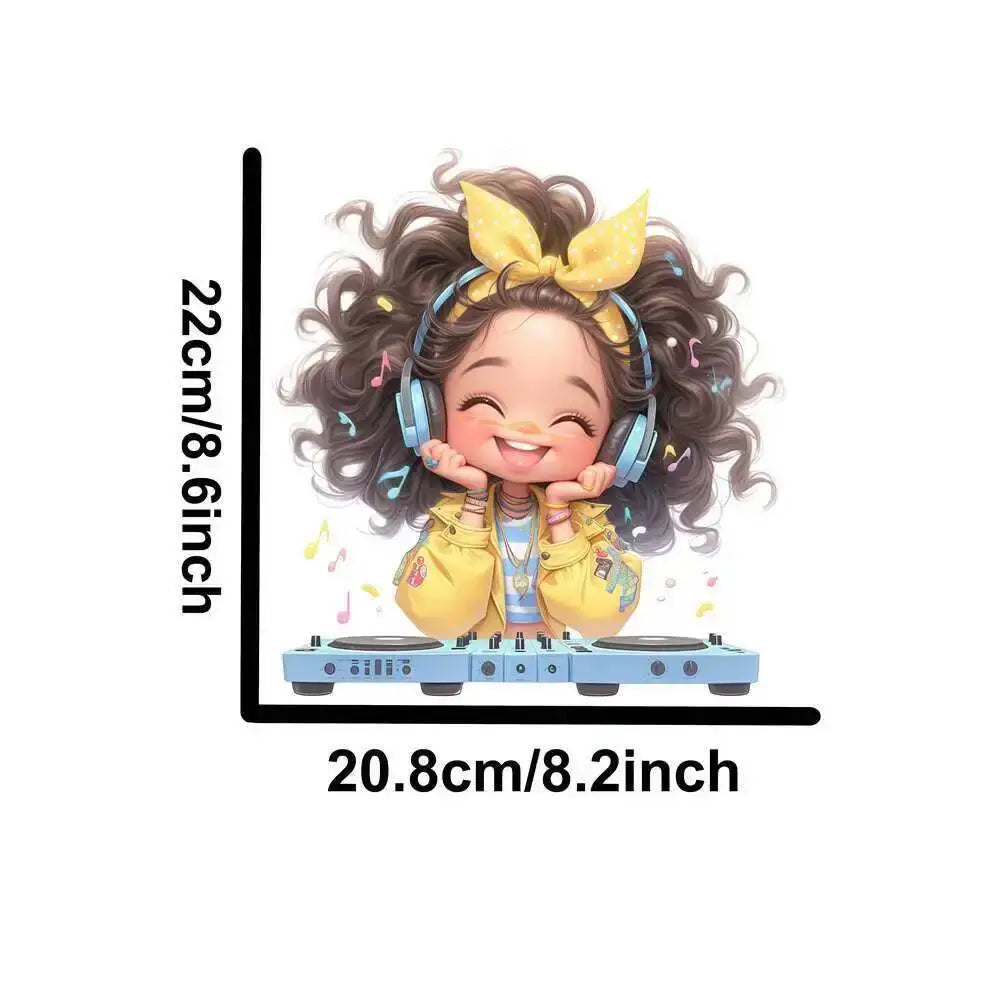 Yellow Guitar Music Girl Heat Transfer Patches For Clothing DIY A-Level Washable T-shirts Iron-on Thermal Stickers