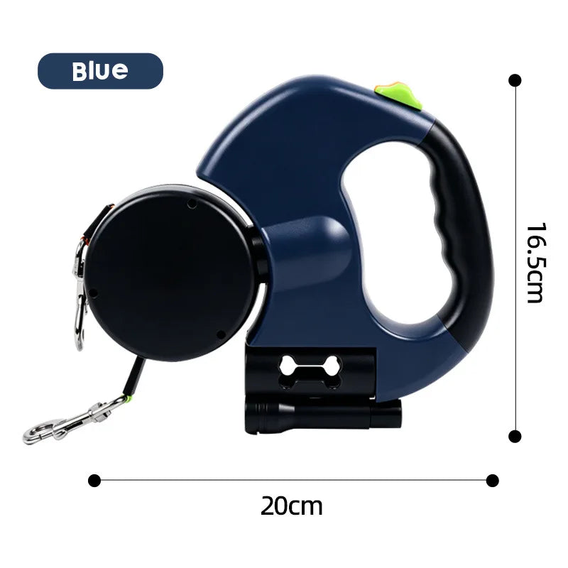 Double-Ended Pet Leash With LED Flashlight One-Hand Operation For Outdoor Walking Automatic Small Medium Dog walkies Lead