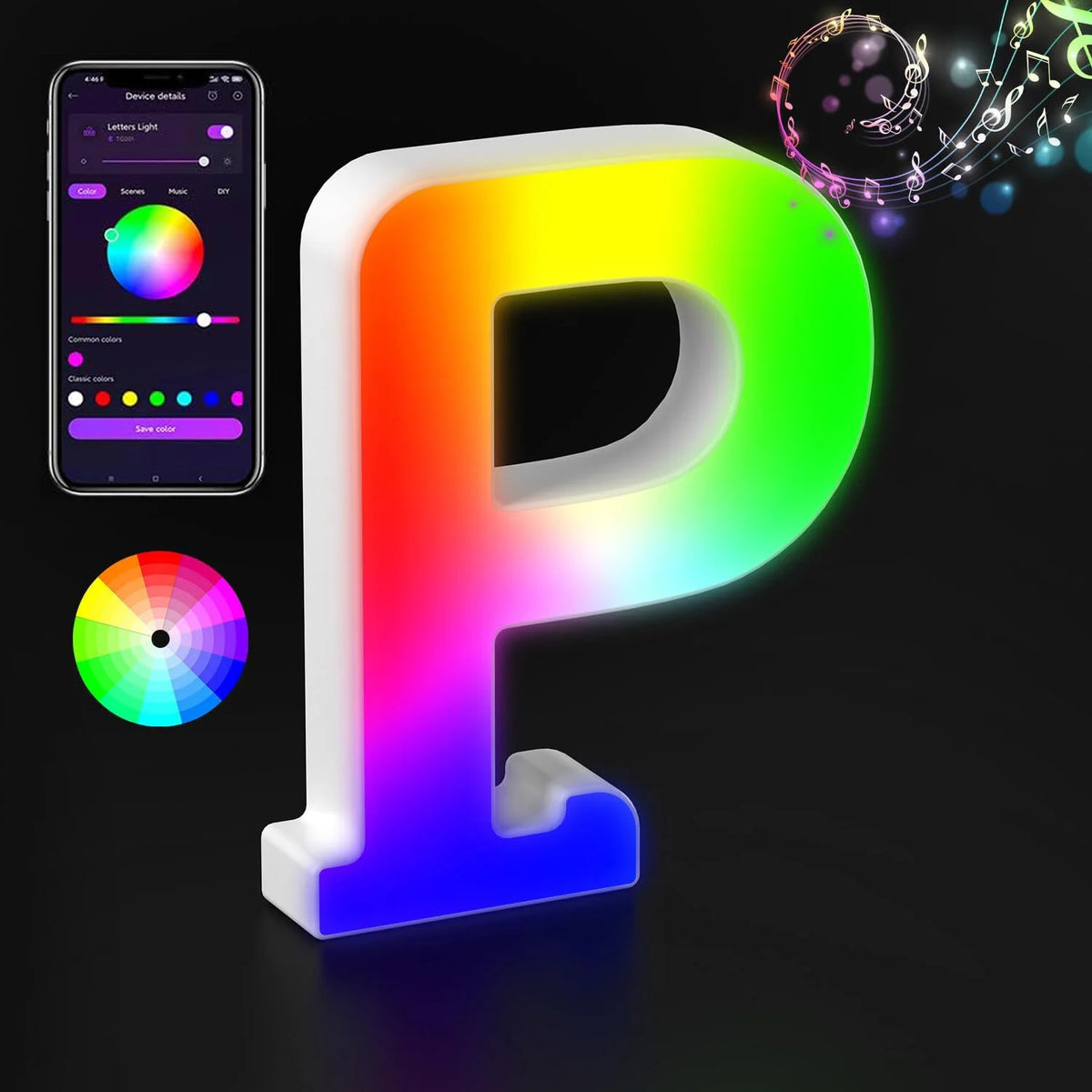 Light Up Letters LED Letter Lighted Letter Color Glitter Alphabet MeRGBW APP Music Sync Gift Logo Bar Wall Night Light Letters