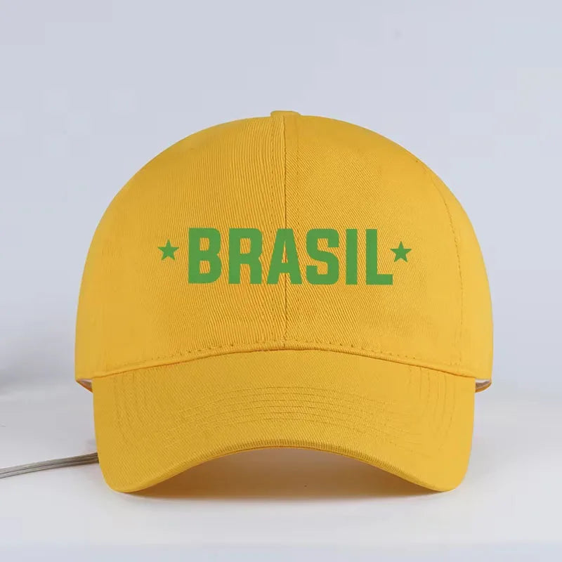 Brazil Fans “BRASIL” Printed Soft-Peak Baseball Cap Unisex Adjustable Sun Hat for Soccer Enthusiasts Adult Child Sunscreen Hats