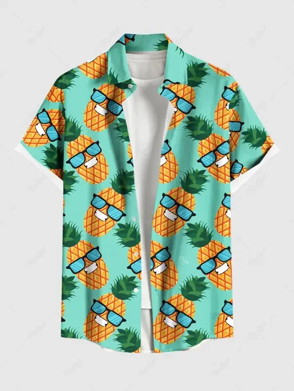 Summer Tiki Men'S Hawaiian Shirt 3D Printed Short Sleeved Button Down Lapel Shirt Oversized Tops Casual Aloha Shirts Man