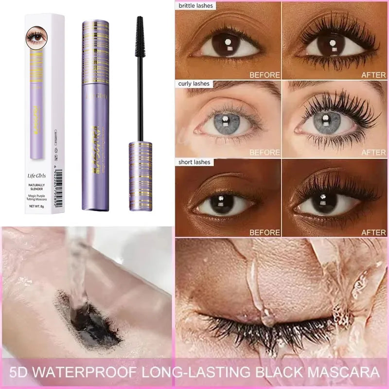 Eye Black Mascara Waterproof Lengthens Eyelashes Extension Silk Fiber Mascare Eye Makeup for Women Cosmetic Korean Make up
