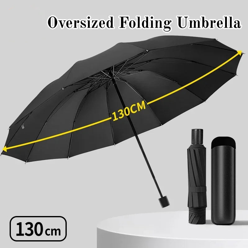 Umbrella Enlarged Thickened Reverse 12 Rib Reinforced Umbrella Men Folding Umbrella Oversized Windproof Rainproof 130cm
