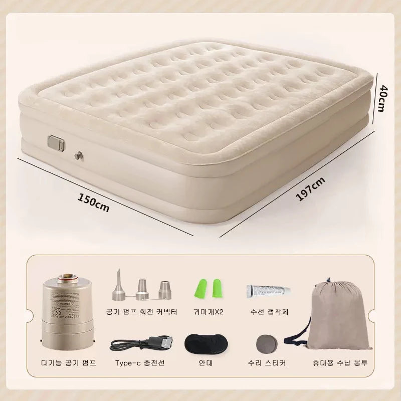 Interior Air Mattress Glamping Mats PVC Inflatable Sleeping Mattress Luxury 2 Person Camping Bed Mat Built-in Pump Thicken Mat