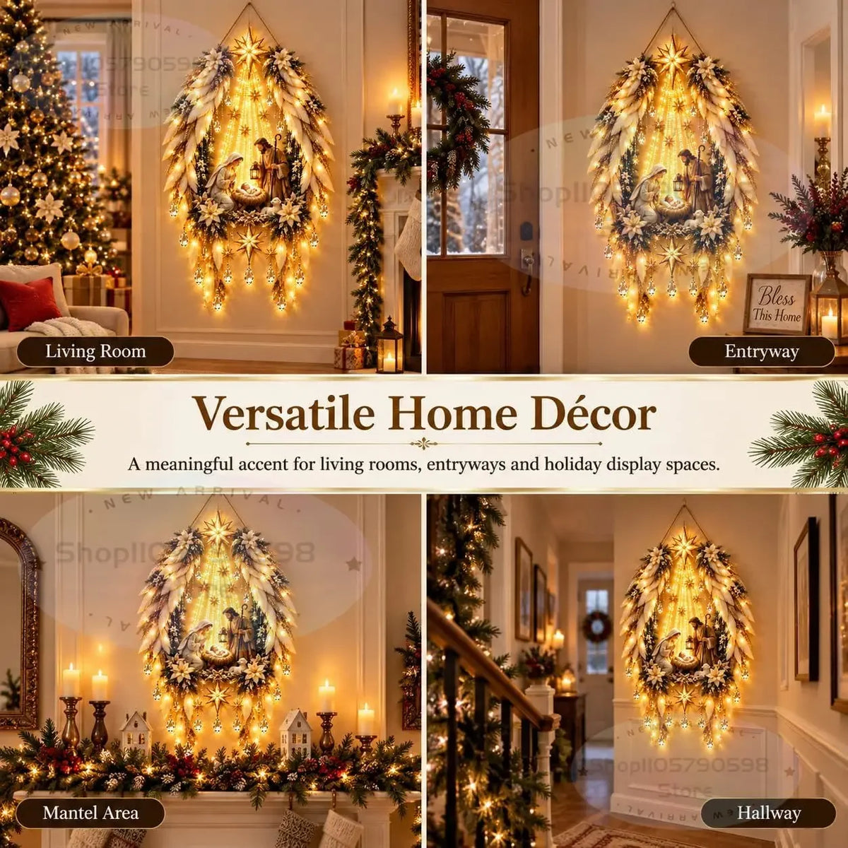 Heavenly Angel Wings Nativity Light – Lighted Nativity Wall Decor,Faith Inspired Holiday Decoration for Christmas Home Decor