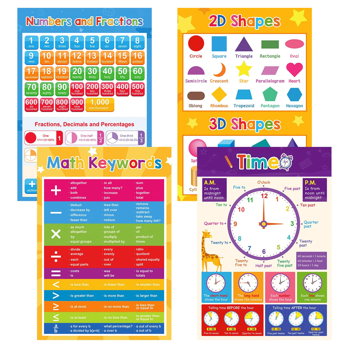 Classroom Decoration Big Card Montessori Educational Posters for Preschool Kids English Words Learning Charts Teaching Aids