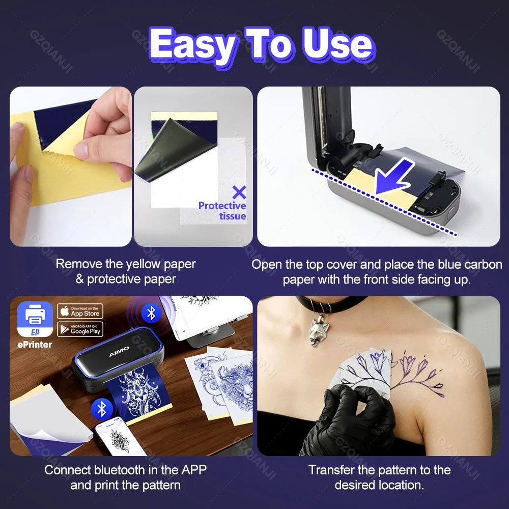 80mm Tattoo Stencil Printer Thermal Tattoo Printer with 3inch Transfer Paper Wireless Bluetooth Mini Portable Printer DIY Artist