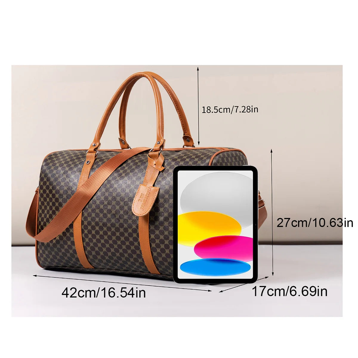 Mature and Elegant Patterned Dark-Colored Luggage Organizer Handbag, Sturdy and Durable with Smooth Zipper, Large Capacity for Carrying Suits, Clothes, Documents, Laptops, Shoes, Single Shoulder Crossbody with Dual Handles, P