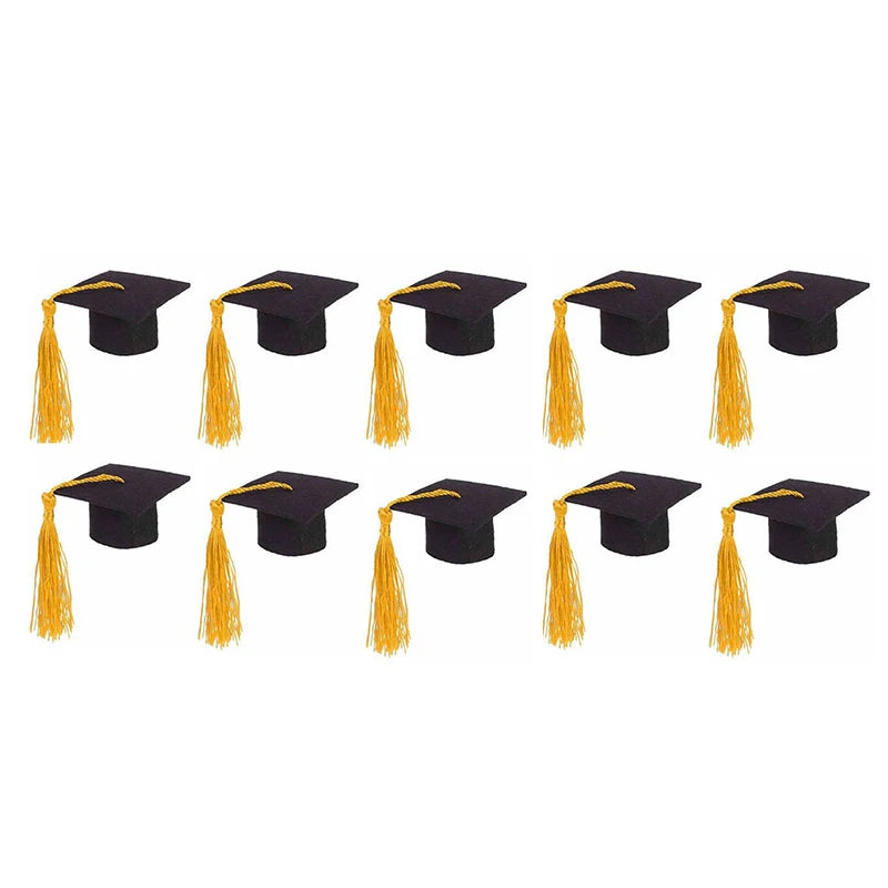 10PCS Mini Graduation Hat Doctoral Cap Costume Top Hat With Tassels DIY Plush Doll Decor Wine Bottle Decoration